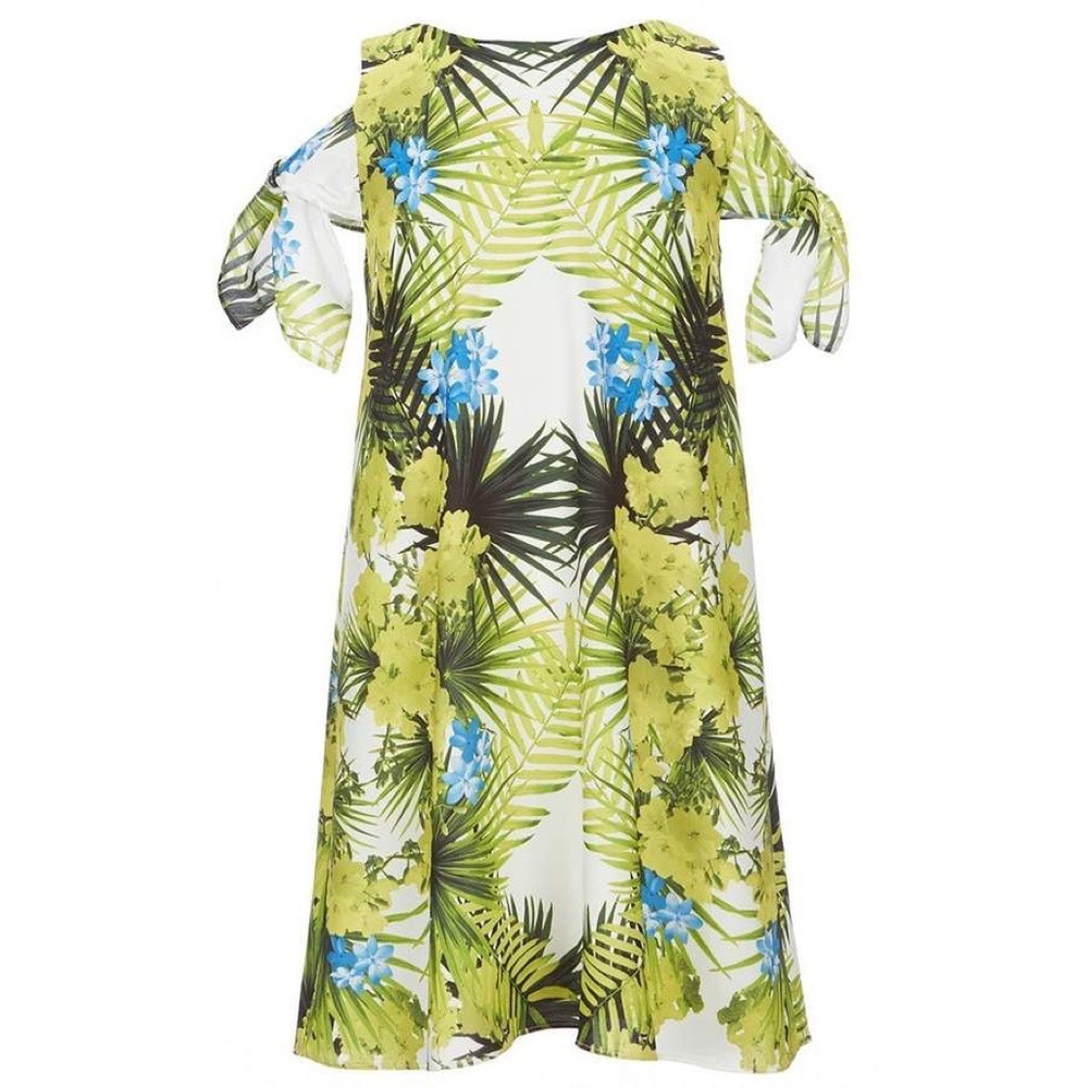 GB Girls Palm Print Cold Shoulder Tie Shift Dress